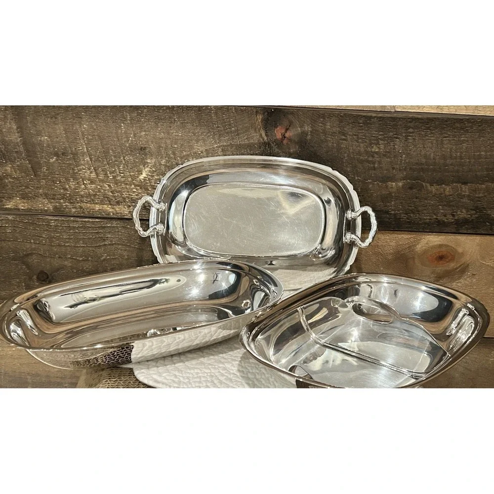 Reed Barton Mayflower 5001 Dish 3‎ Piece Silver plate Covered Dish EUC VTG